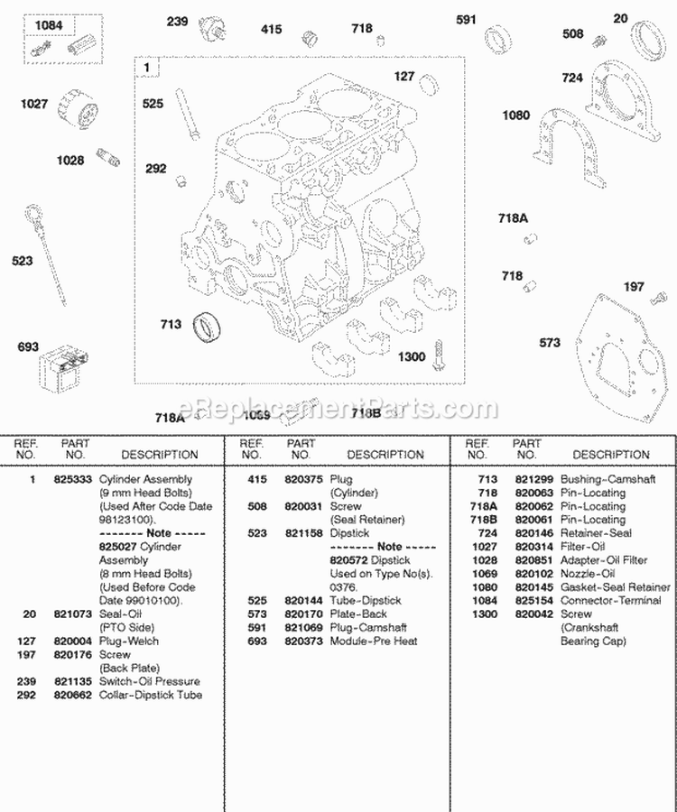Cylinder Oil Filter Retainer Seal Diagram and Parts List for 432447-0105-E2  Briggs and Stratton Engine